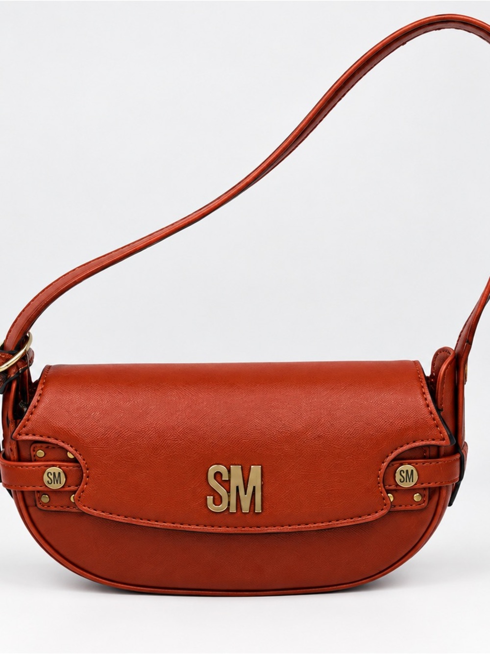 Steve Madden Burnt Orange Leather Shoulder Bag with Gold Hardware